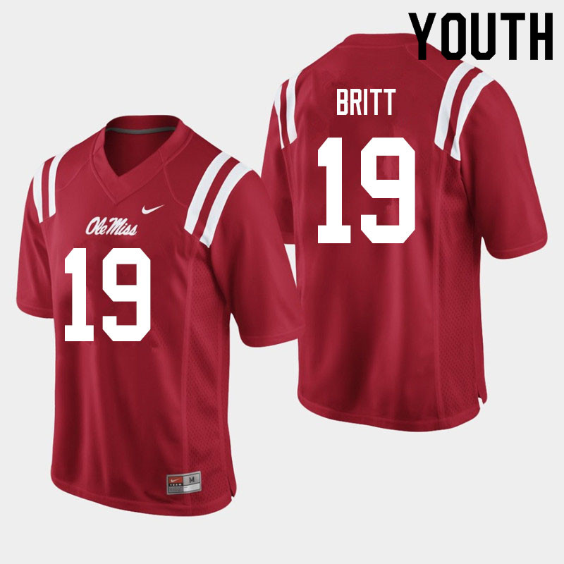 Youth #19 Marc Britt Ole Miss Rebels College Football Jerseys Sale-Red - Click Image to Close